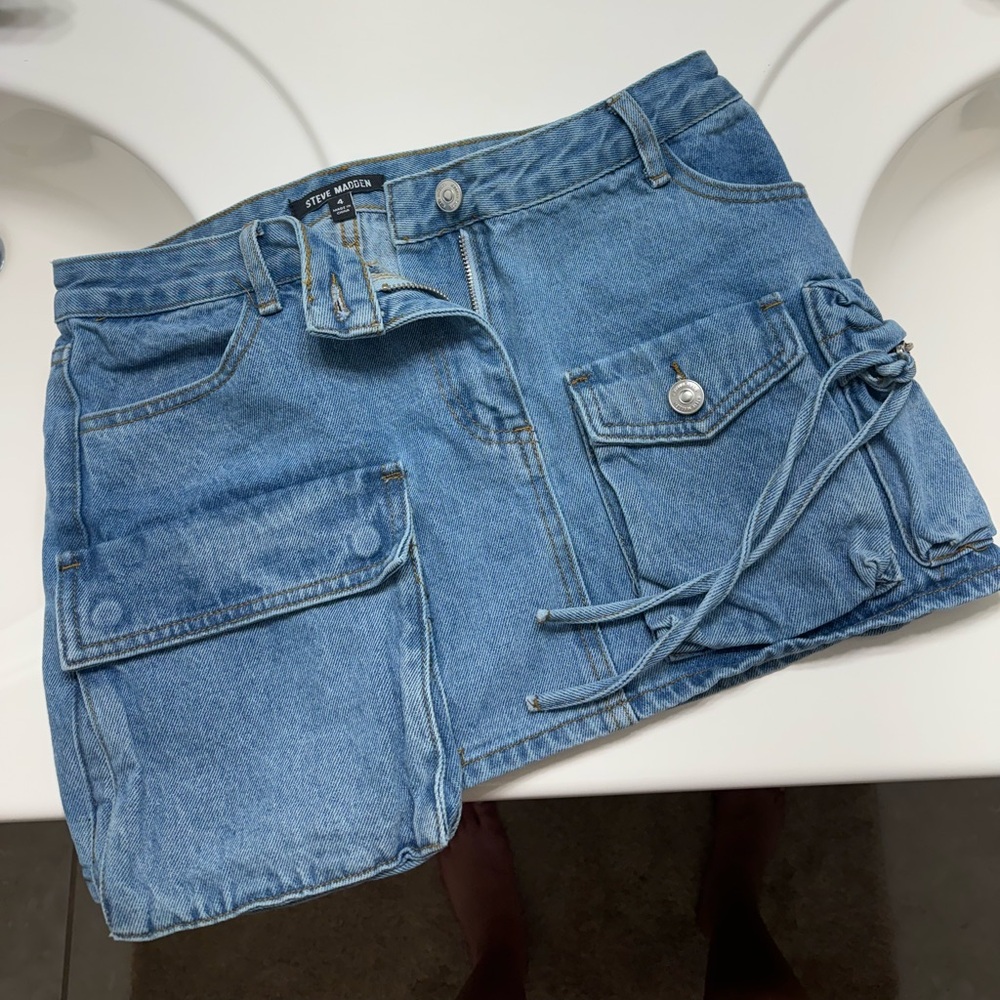 Trendy Denim Cargo Mini Skirt